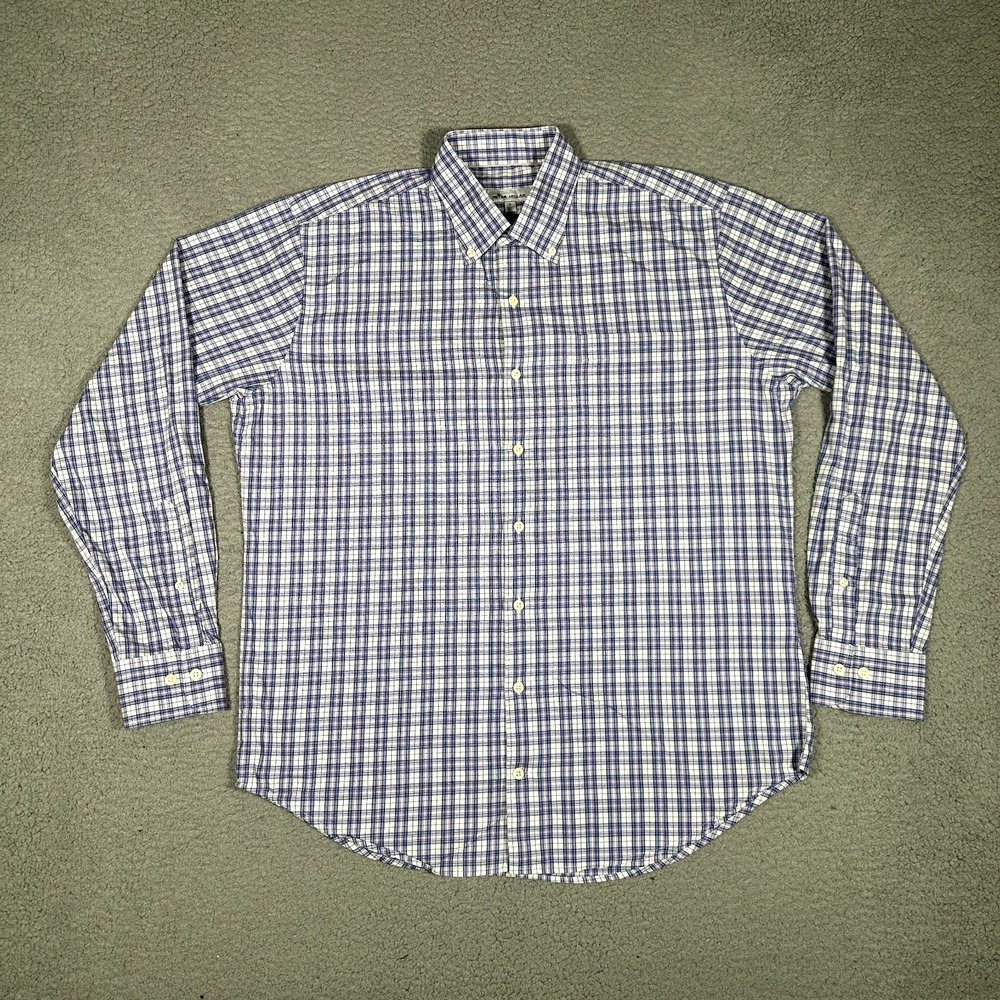 Peter Millar Shirt Mens Large Purple Plaid Casual Preppy Pocket Button Down